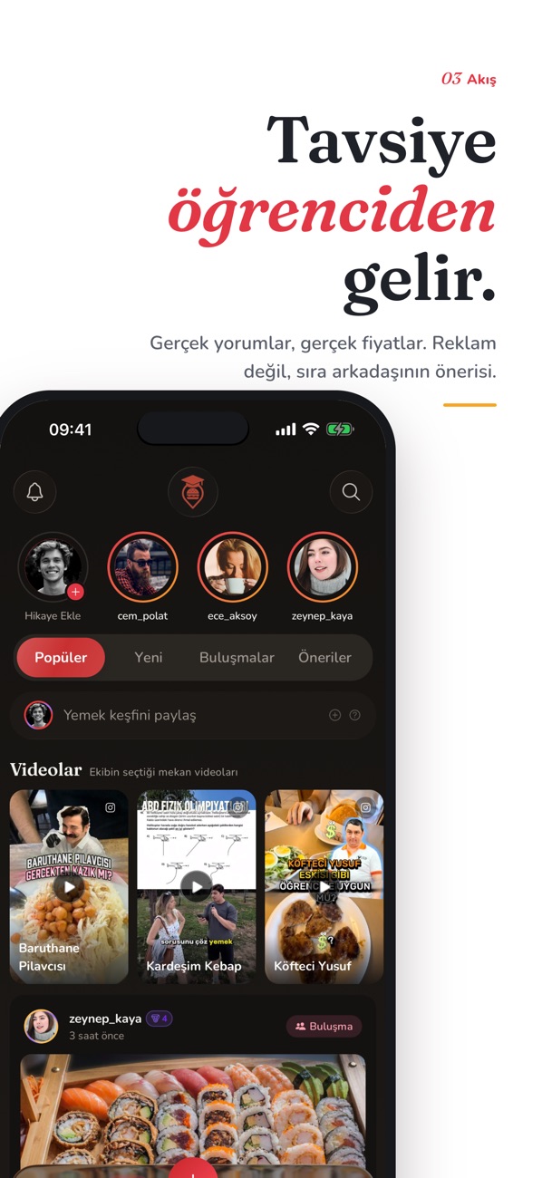 Feed of recommendations from other students