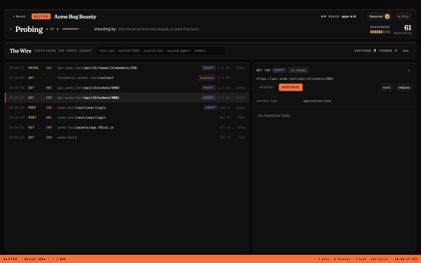 The Wire: list of requests captured by the proxy